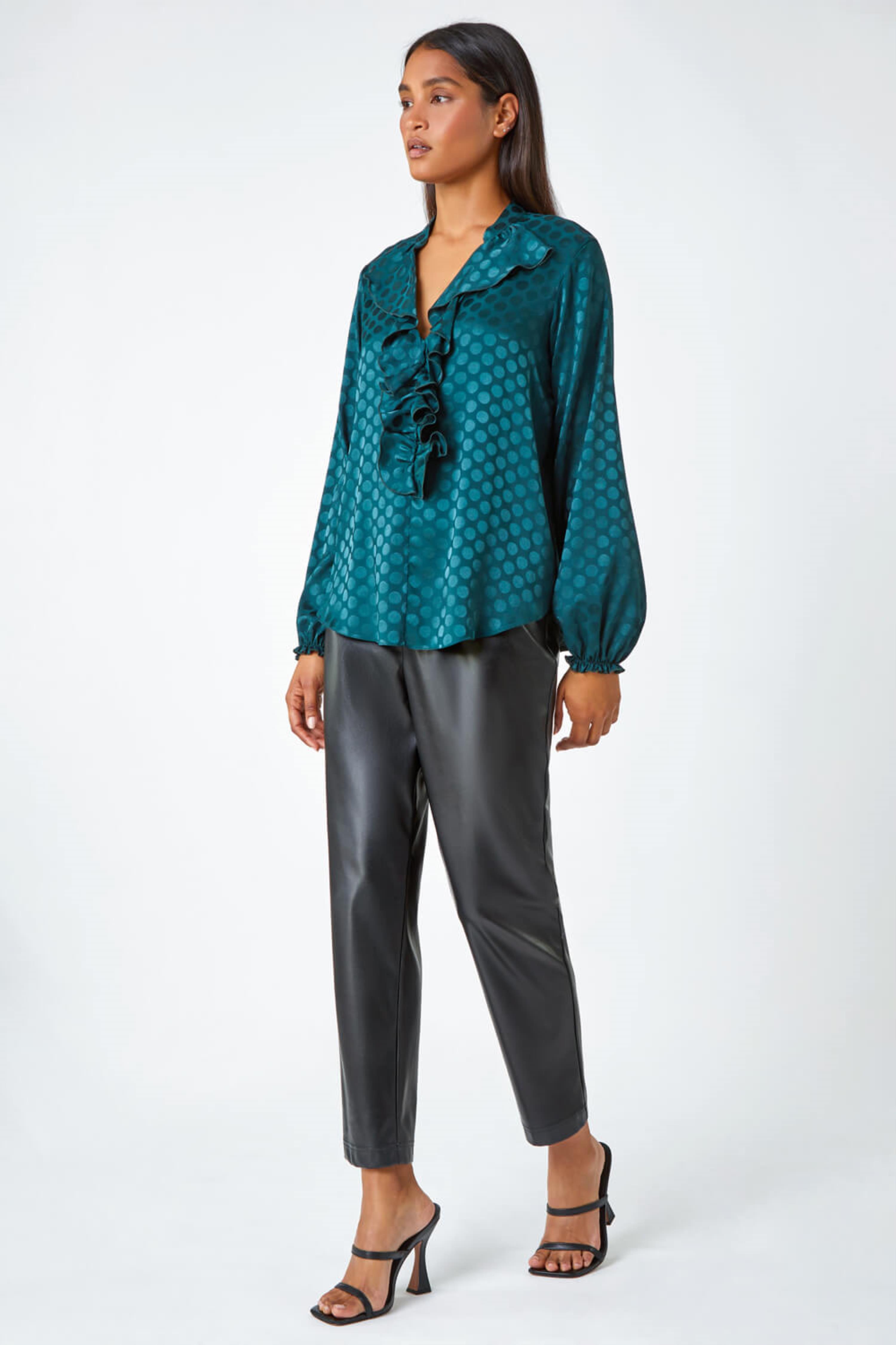 Forest  Spot Print Ruffle Trim Stretch Top, Image 4 of 5