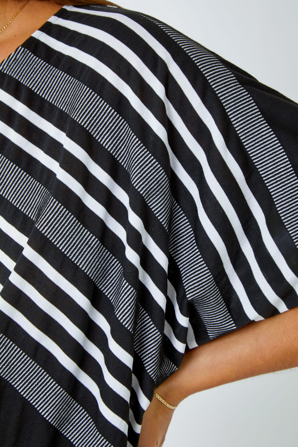Black Relaxed Stripe Print Stretch Top, Image 5 of 5