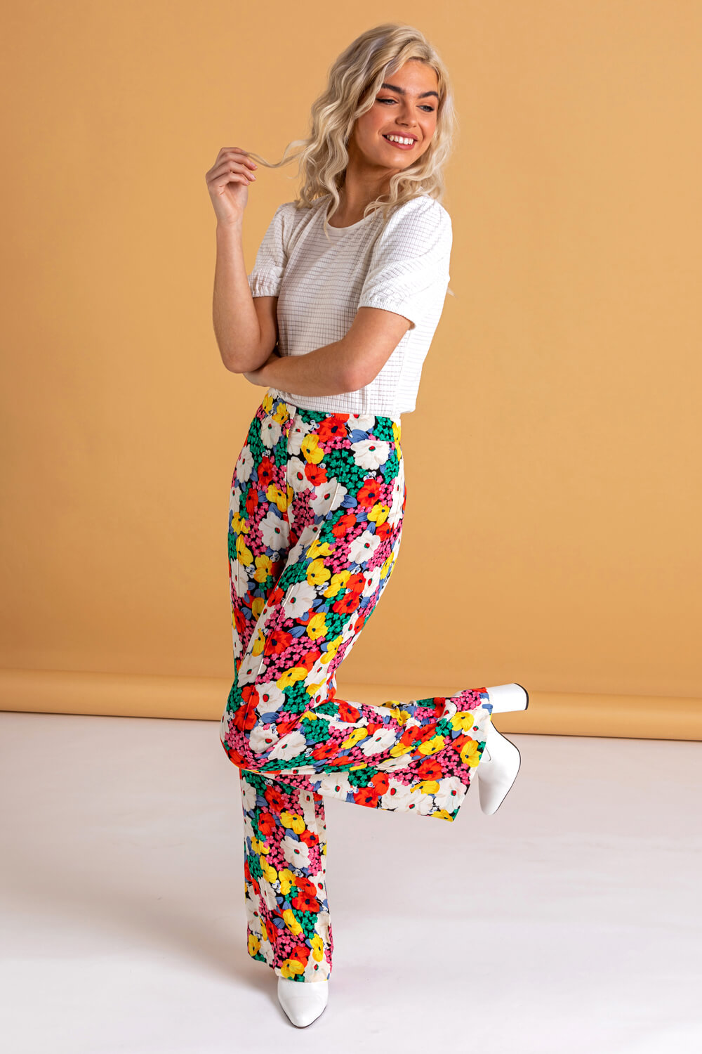 Multi  Contrast Floral Wide Leg Trouser, Image 2 of 5