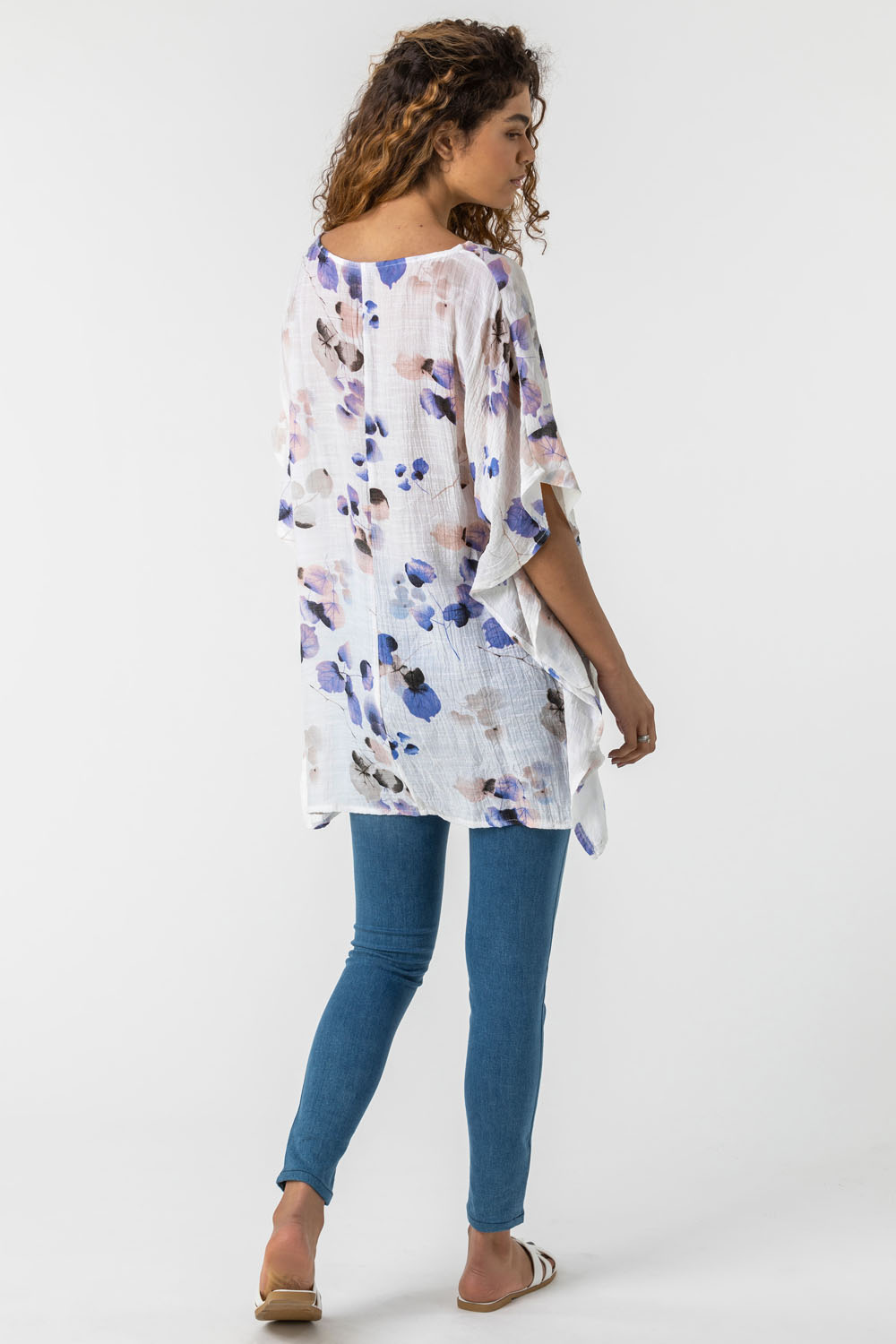 Blue Abstract Floral Print Tunic Top, Image 2 of 5