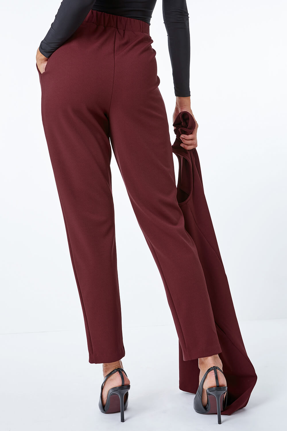 Premium Stretch Split Hem Trouser in Wine - Roman Originals UK