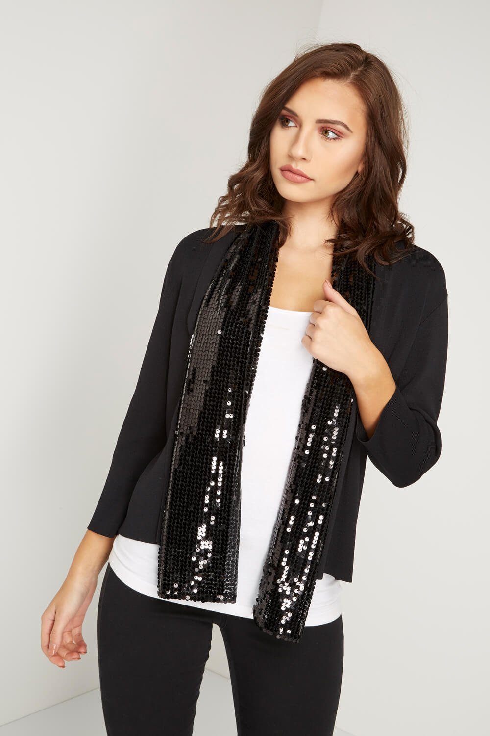 Skinny Sequin Scarf in Black - Roman Originals UK