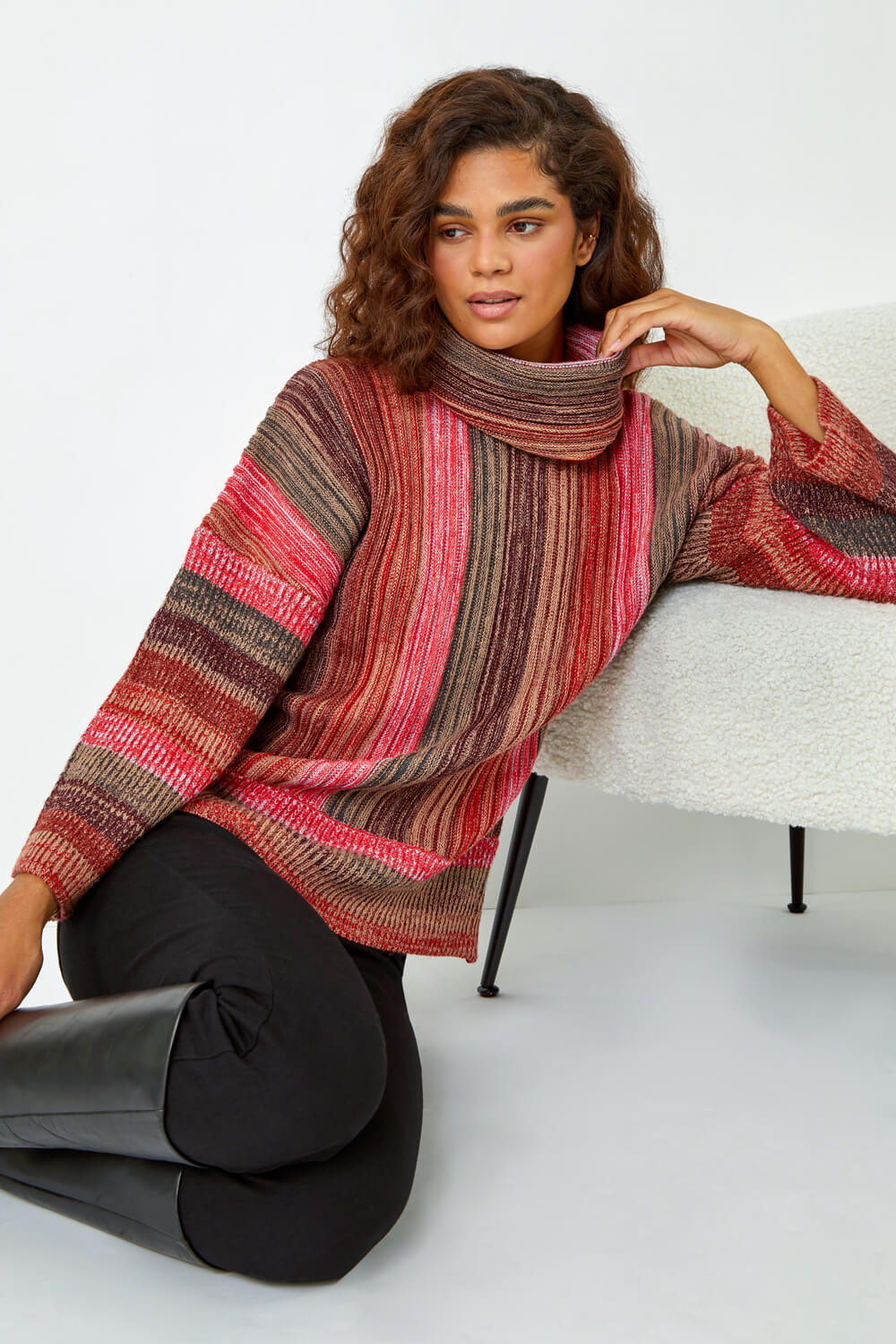 Textured Roll Neck Ombre Knitted Jumper