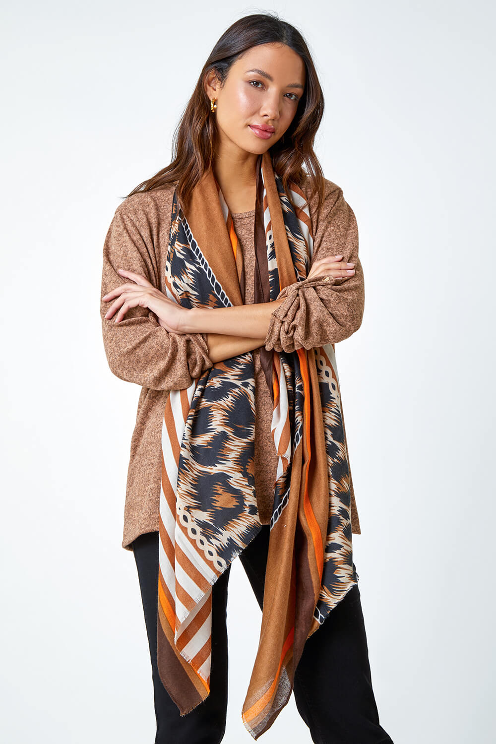 Stretch Top with Animal Print Scarf