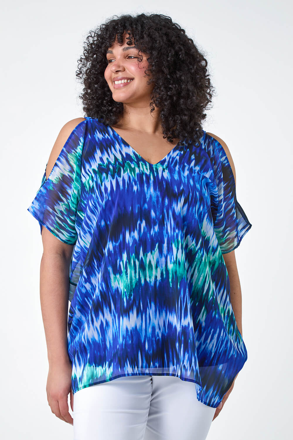 Blue Curve Abstract Print Overlay Top, Image 2 of 5