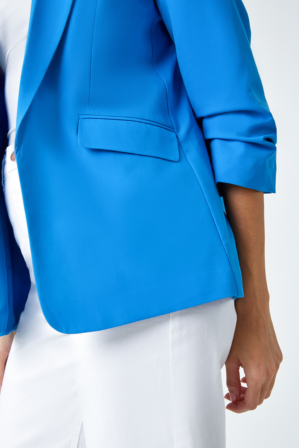 Blue Ruched Sleeve Stretch Blazer , Image 4 of 4