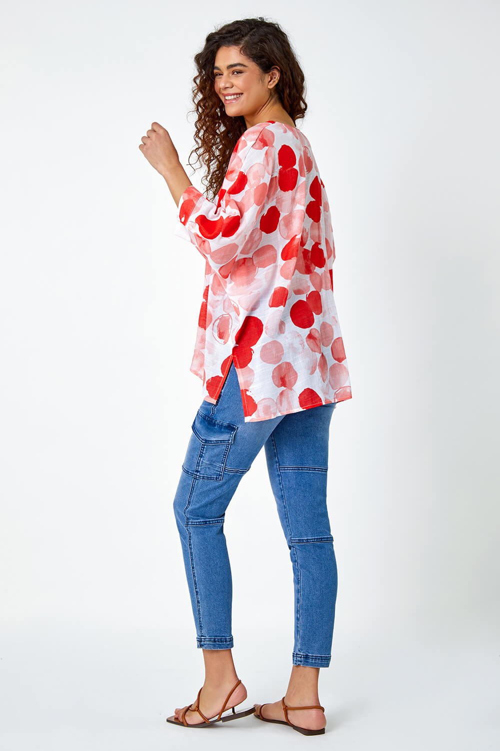 Red Spot Print Relaxed Woven Top, Image 5 of 6