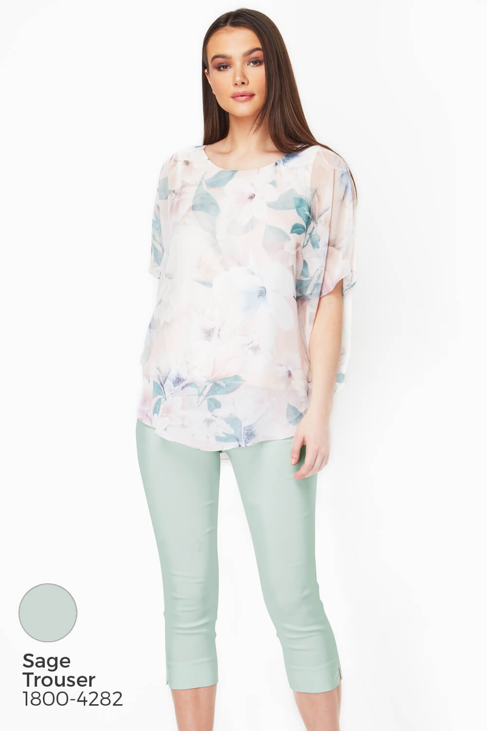Light Pink Floral Chiffon Overlay Top , Image 8 of 8