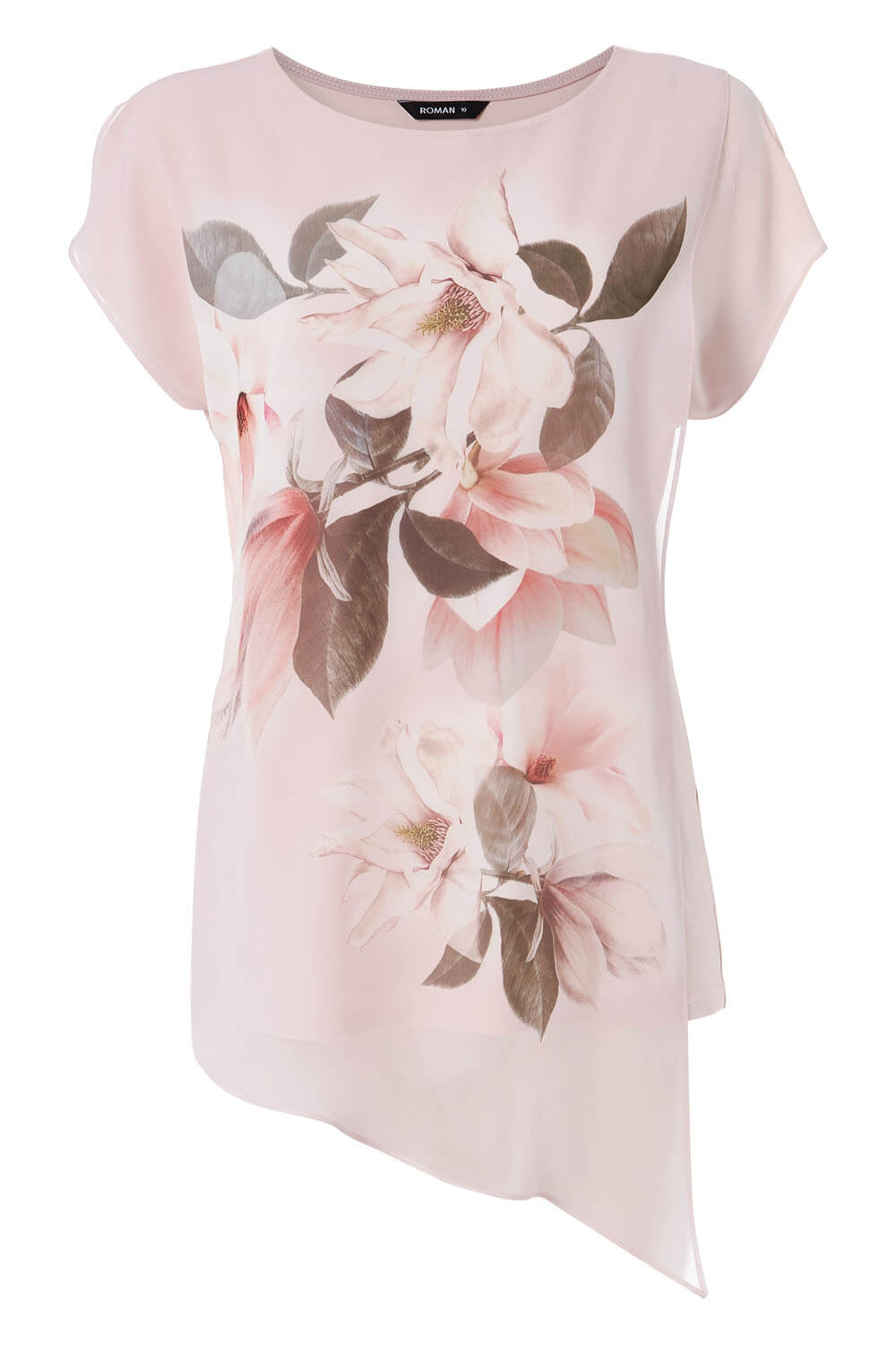 PINK Asymmetric Chiffon Overlay Floral Top, Image 5 of 5