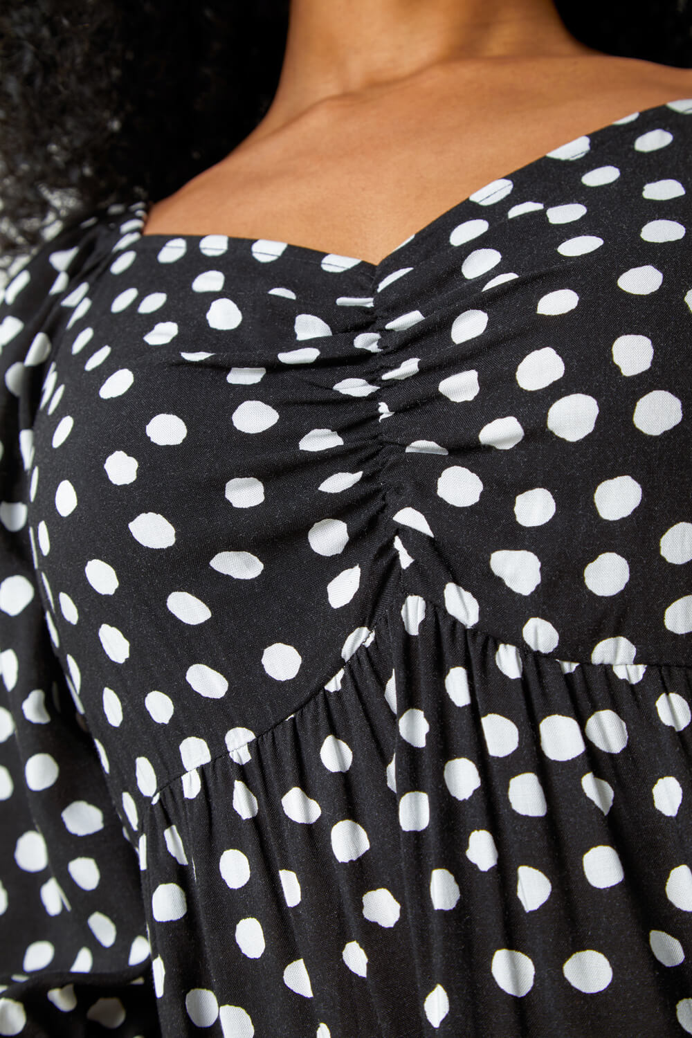 Black Petite Polka Dot Tiered Midi Dress, Image 5 of 5