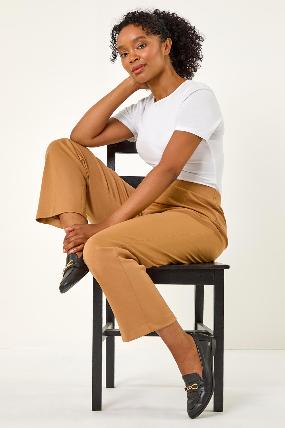 Petite Straight Leg Ponte Stretch Trouser in Camel, Camel