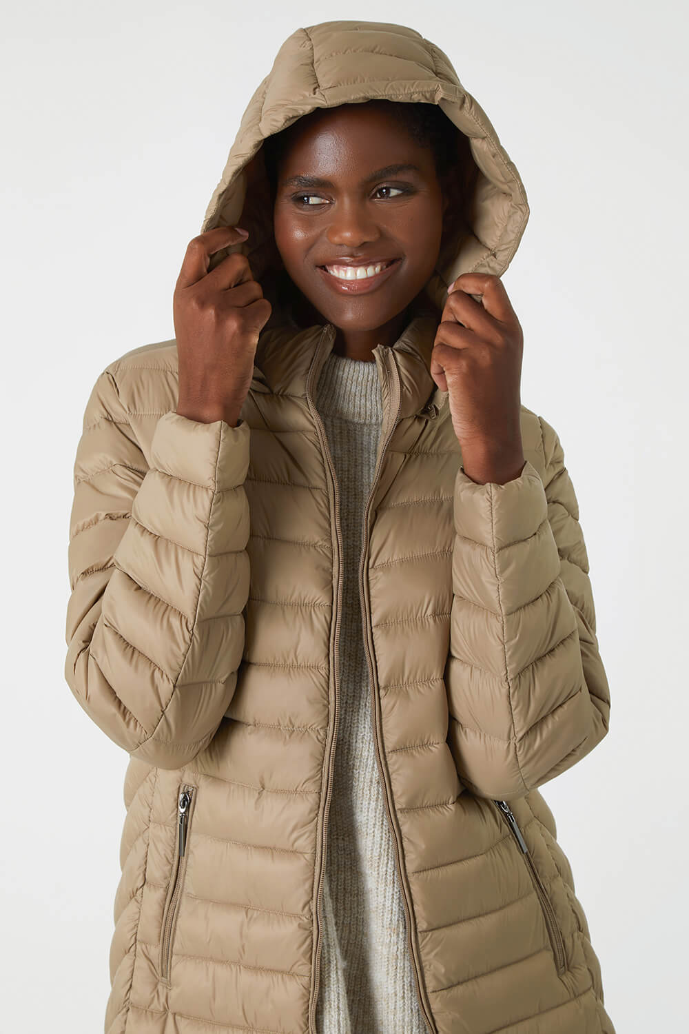 Natural  Longline Hooded Padded Coat, Image 4 of 5