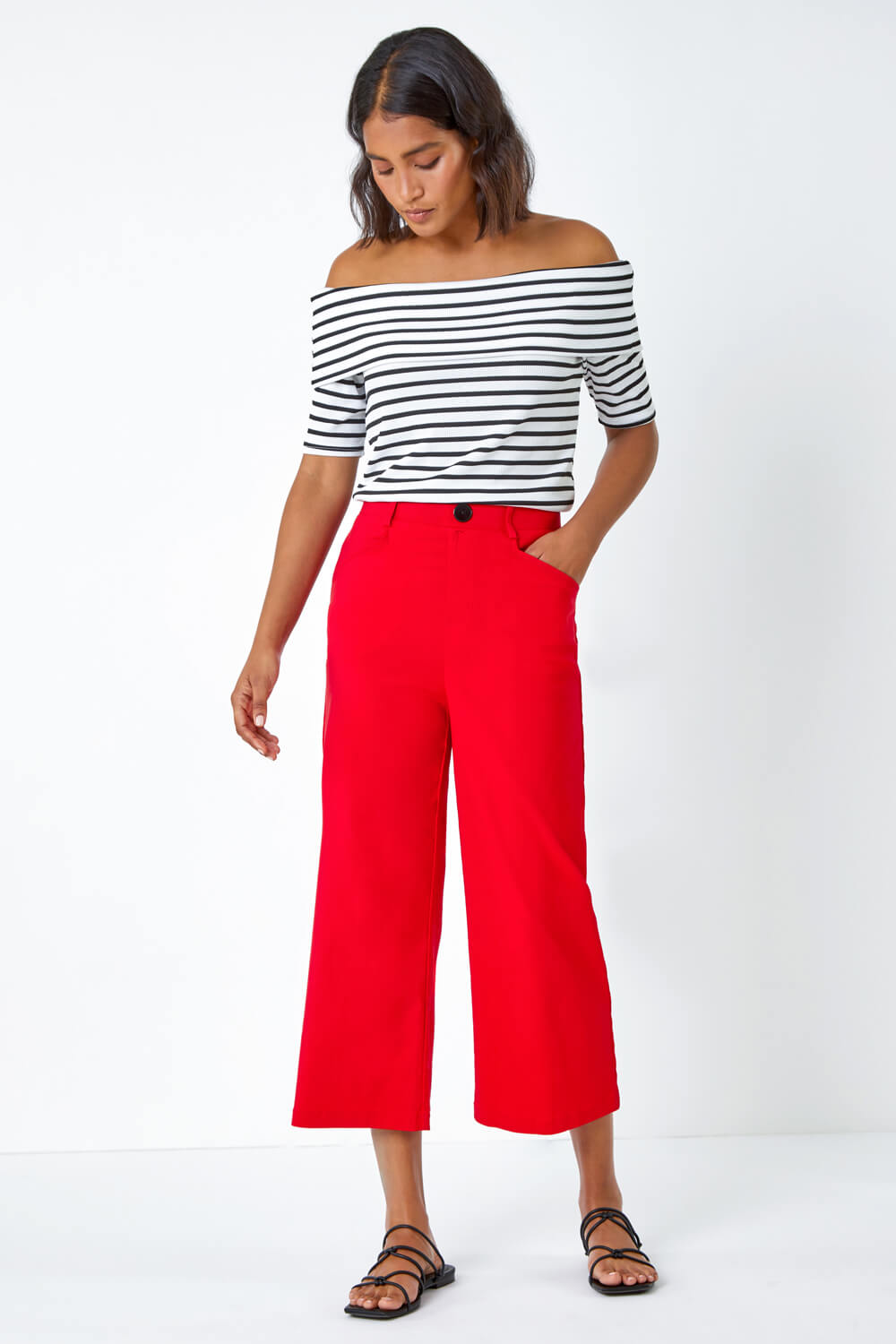 Red Cropped Stretch Culotte, Image 2 of 5