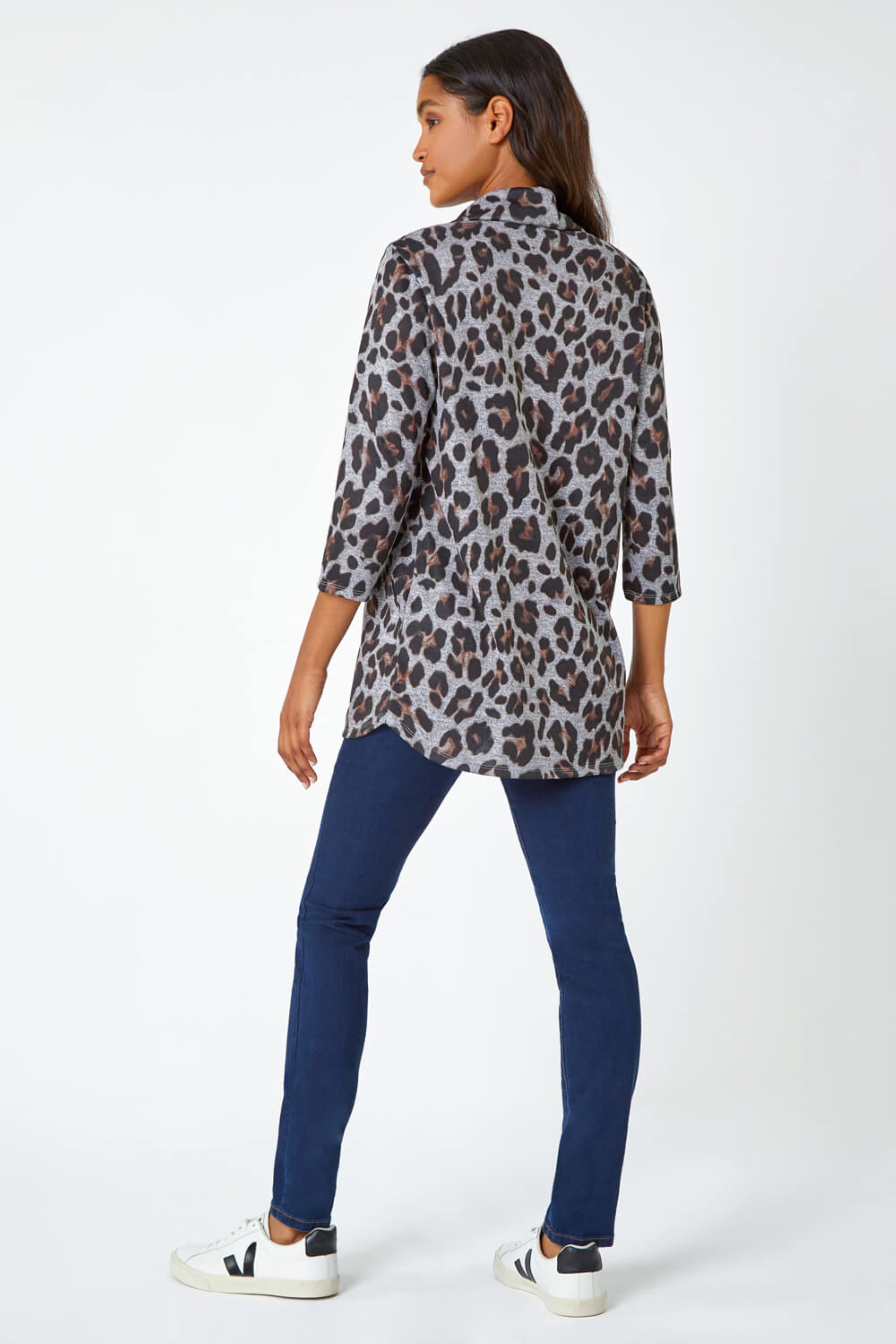 Neutral Animal Print Pocket Top with Snood, Image 3 of 5