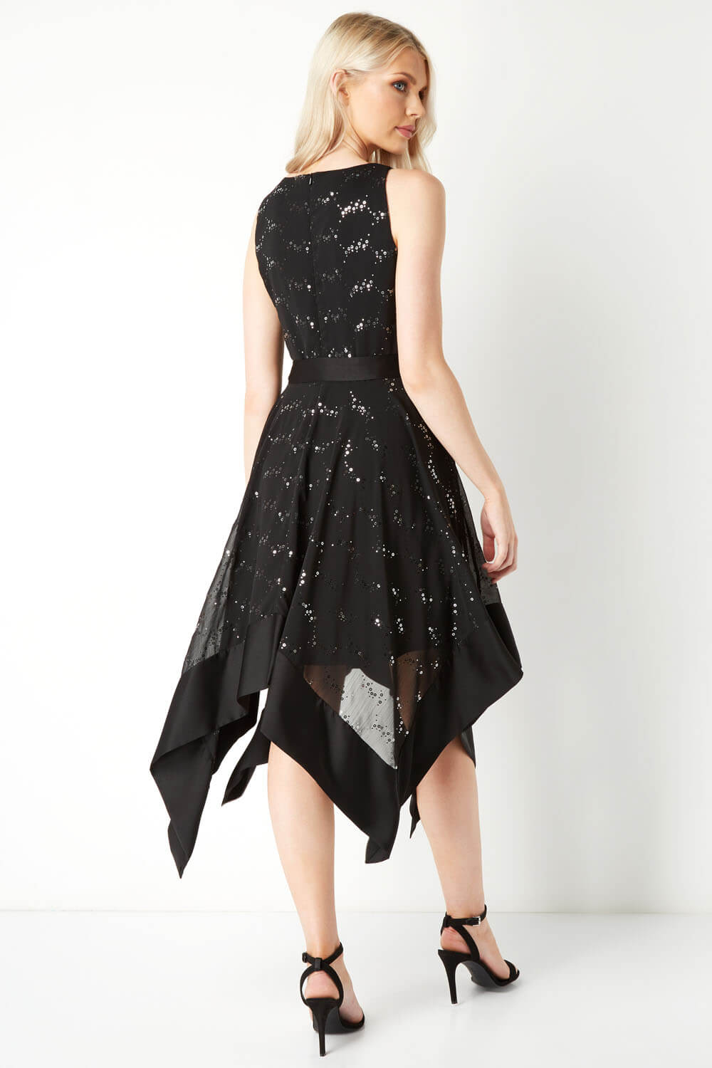 Black Glitter Hanky Hem Dress, Image 3 of 5