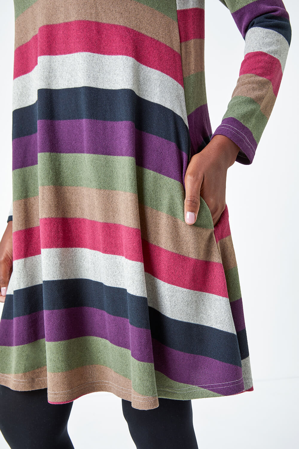 PINK Stripe Print Swing Stretch Dress, Image 5 of 5