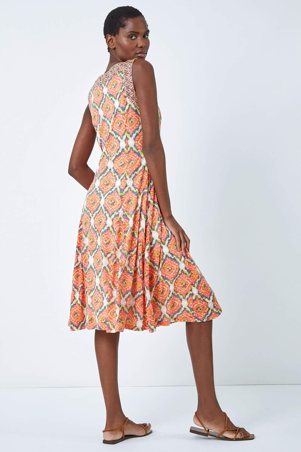 ORANGE Sleeveless Geometric Print Swing Dress, Image 3 of 5