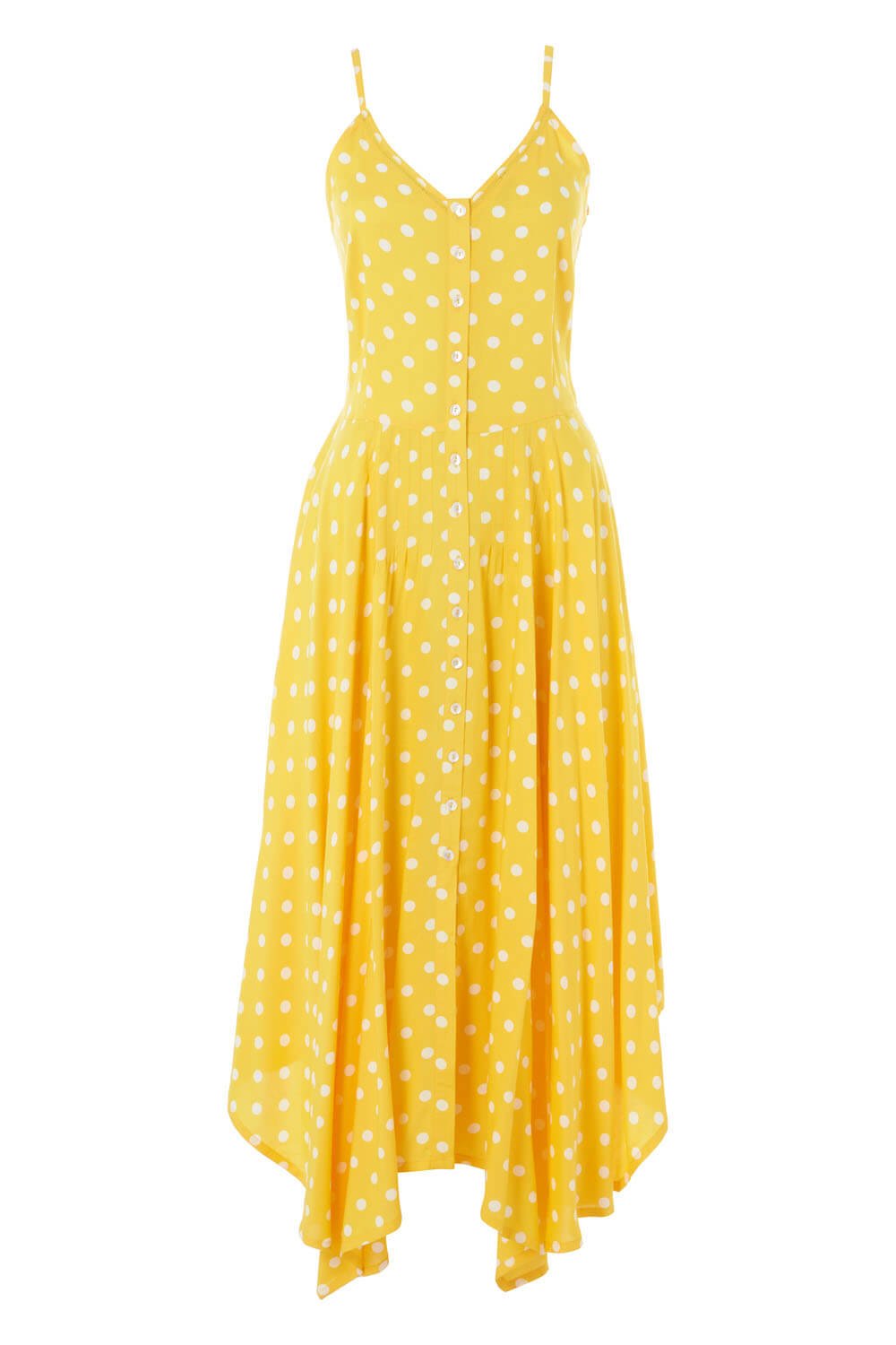 Yellow Polka Dot Hanky Hem Midi Dress, Image 4 of 4