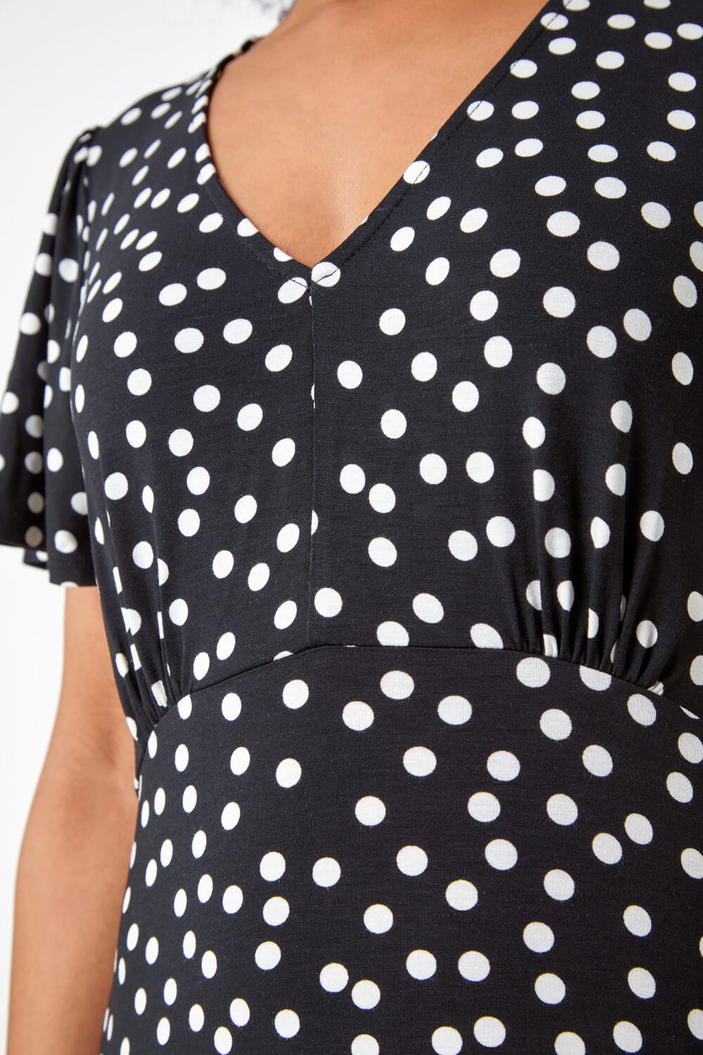 Black Petite Polka Dot Frill Hem Stretch Dress, Image 5 of 5