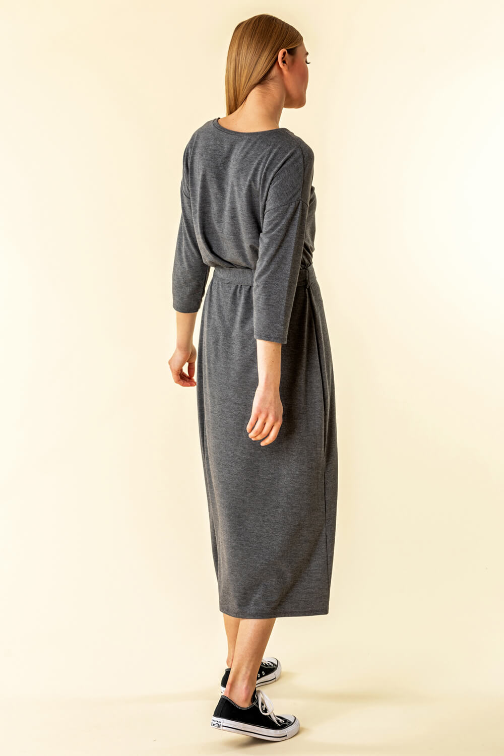 Belted Jersey Midi Dress in Grey - Roman Originals UK