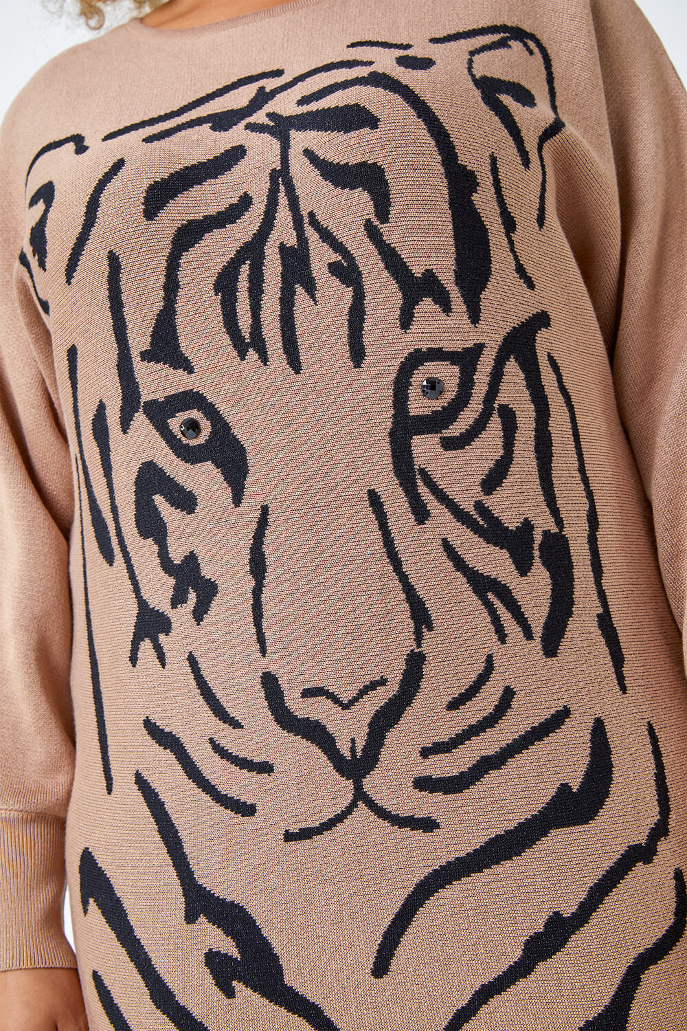 Camel  Curve Tiger Print Embellished Longline Jumper, Image 5 of 5