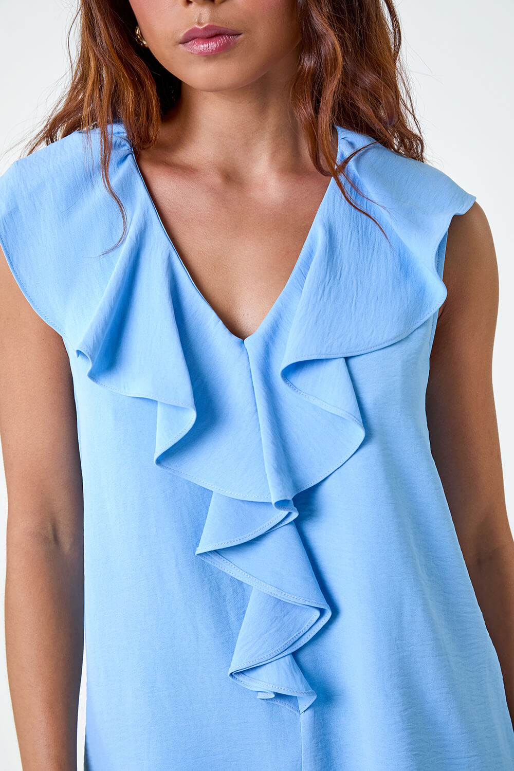 Light Blue  Petite Frill Front Vest Top, Image 5 of 5