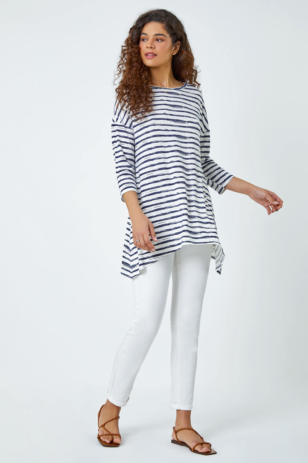 Navy  Abstract Stripe Print Stretch Top, Image 4 of 5