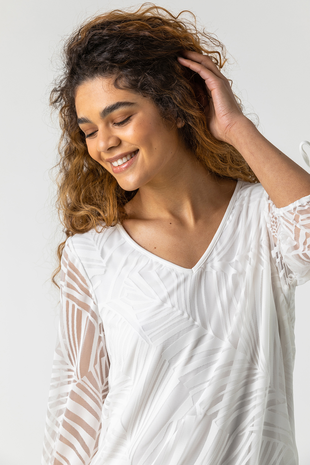 Ivory  Overlay Burnout Print Top, Image 4 of 5
