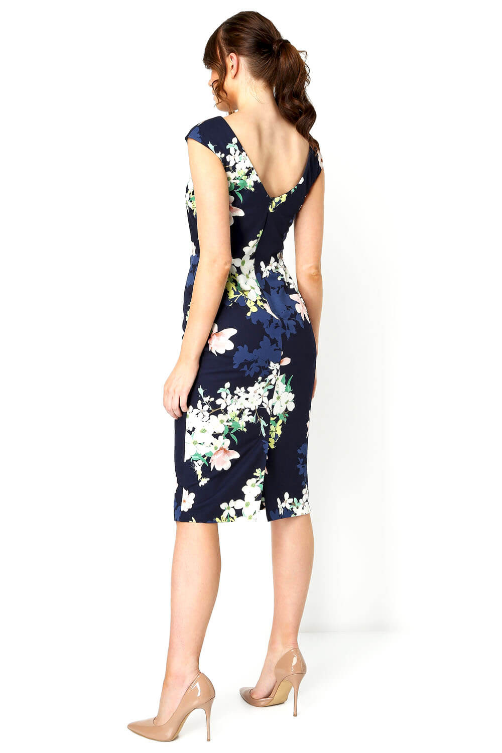 Navy  Twist Front Floral Print Dress, Image 3 of 5