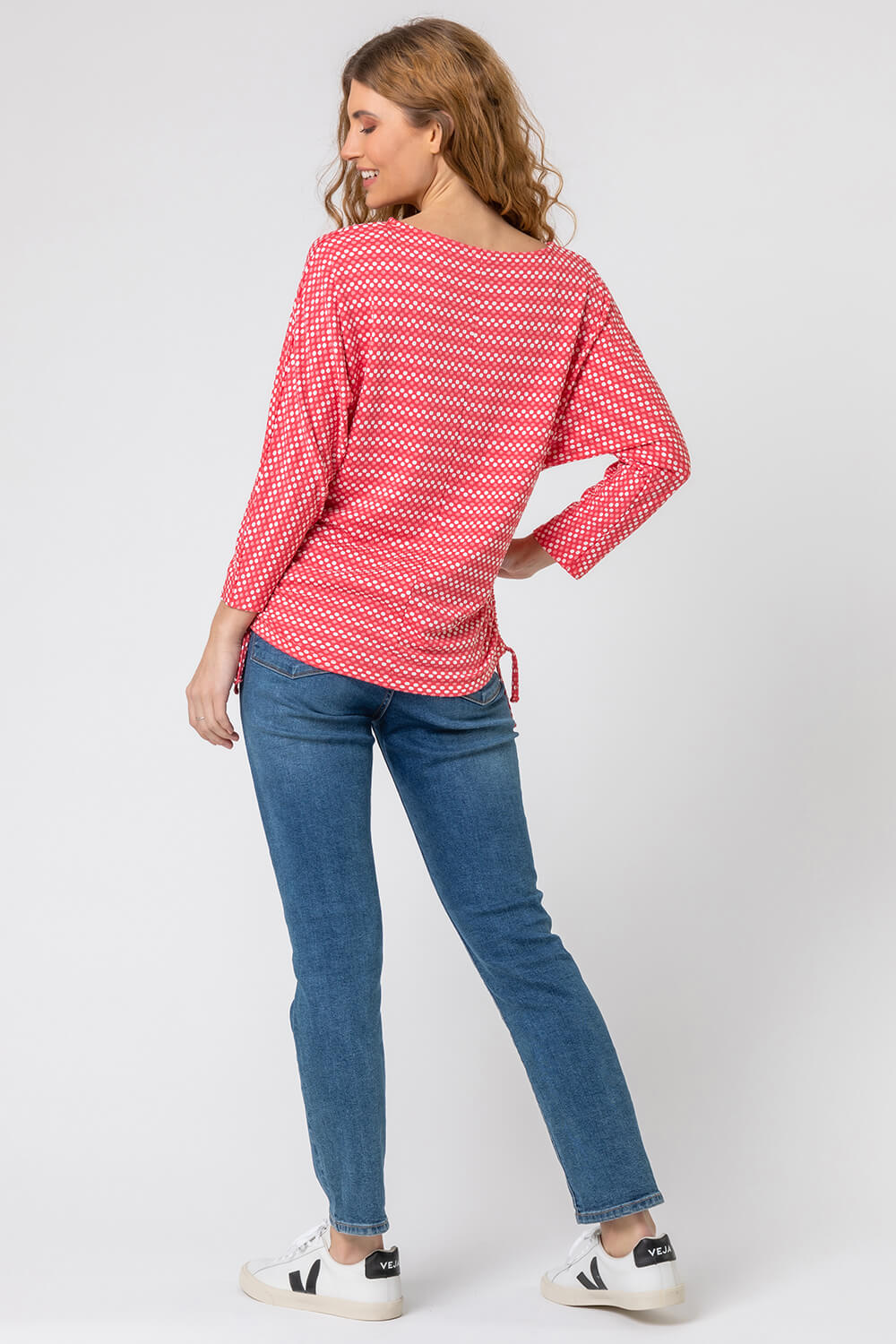 Red Textured Spot Print Stretch Top, Image 2 of 4