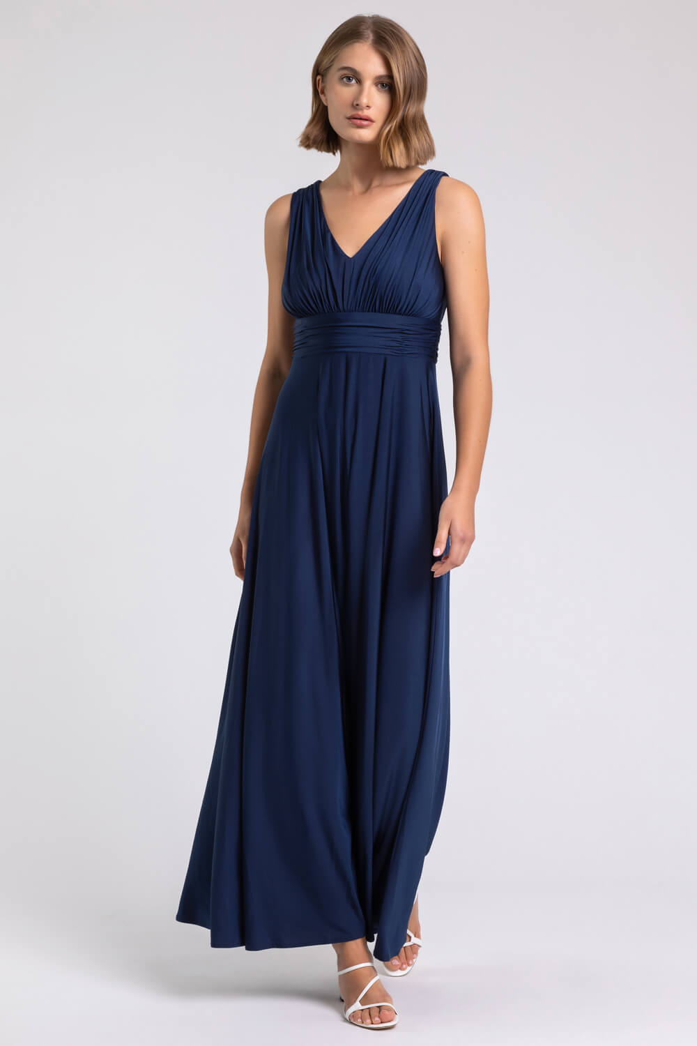 Ruched Sleeveless Stretch Maxi Dress