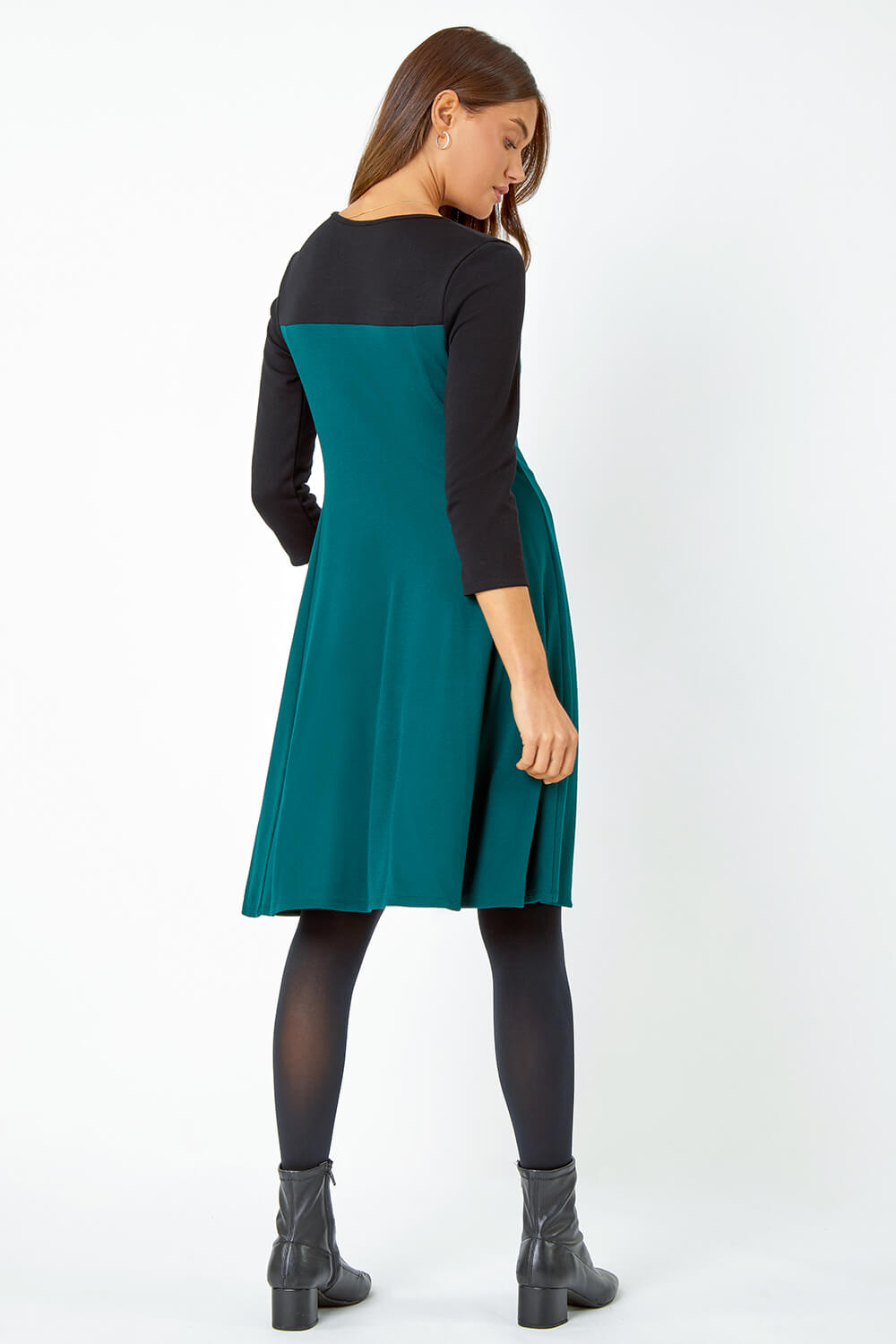 Forest  Colour Block Skater Stretch Dress, Image 3 of 5