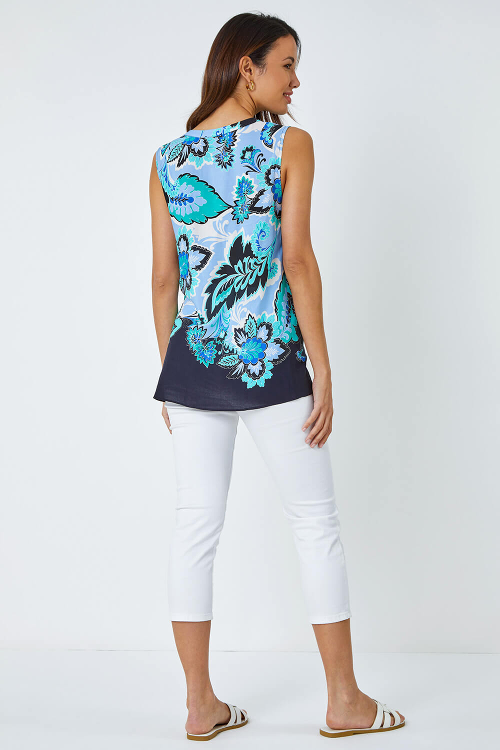 Blue Paisley Contrast Border Print Top, Image 3 of 5