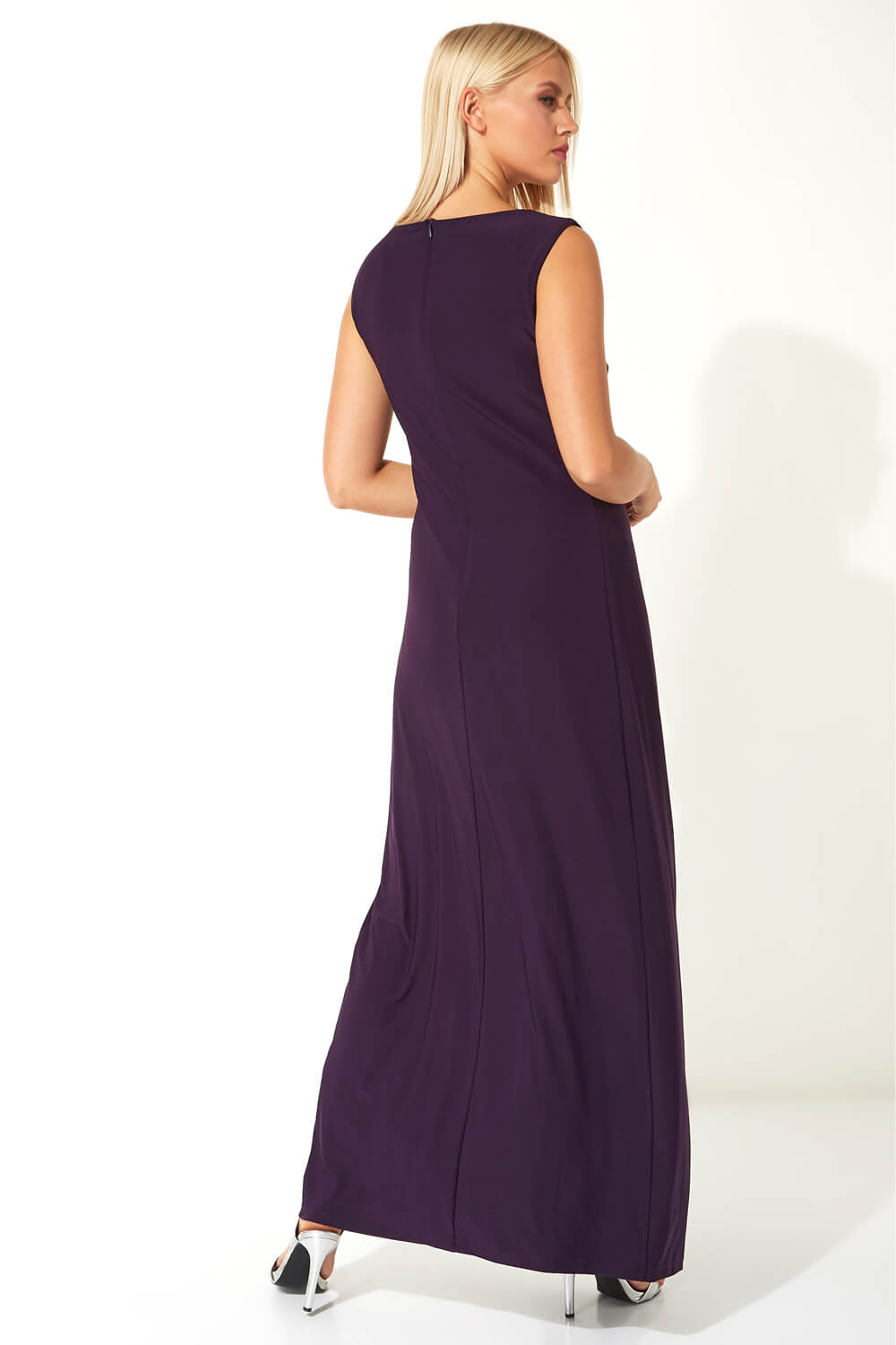 Purple Ruched Metal Bar Trim Maxi Dress, Image 2 of 4