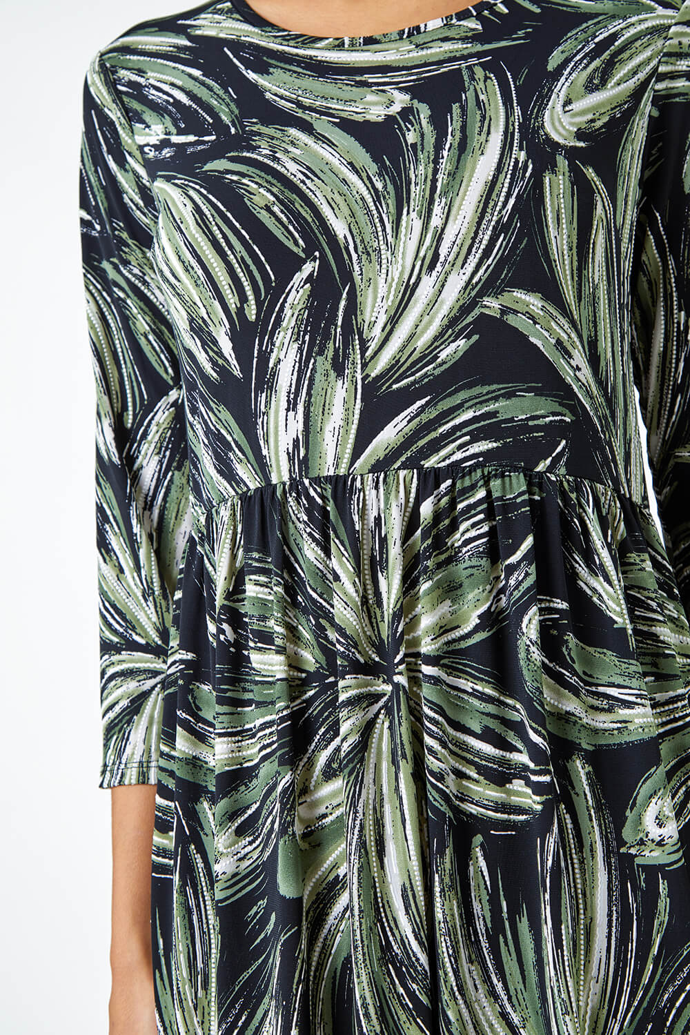 KHAKI Textured Floral Print Midi Stretch Dress, Image 5 of 5