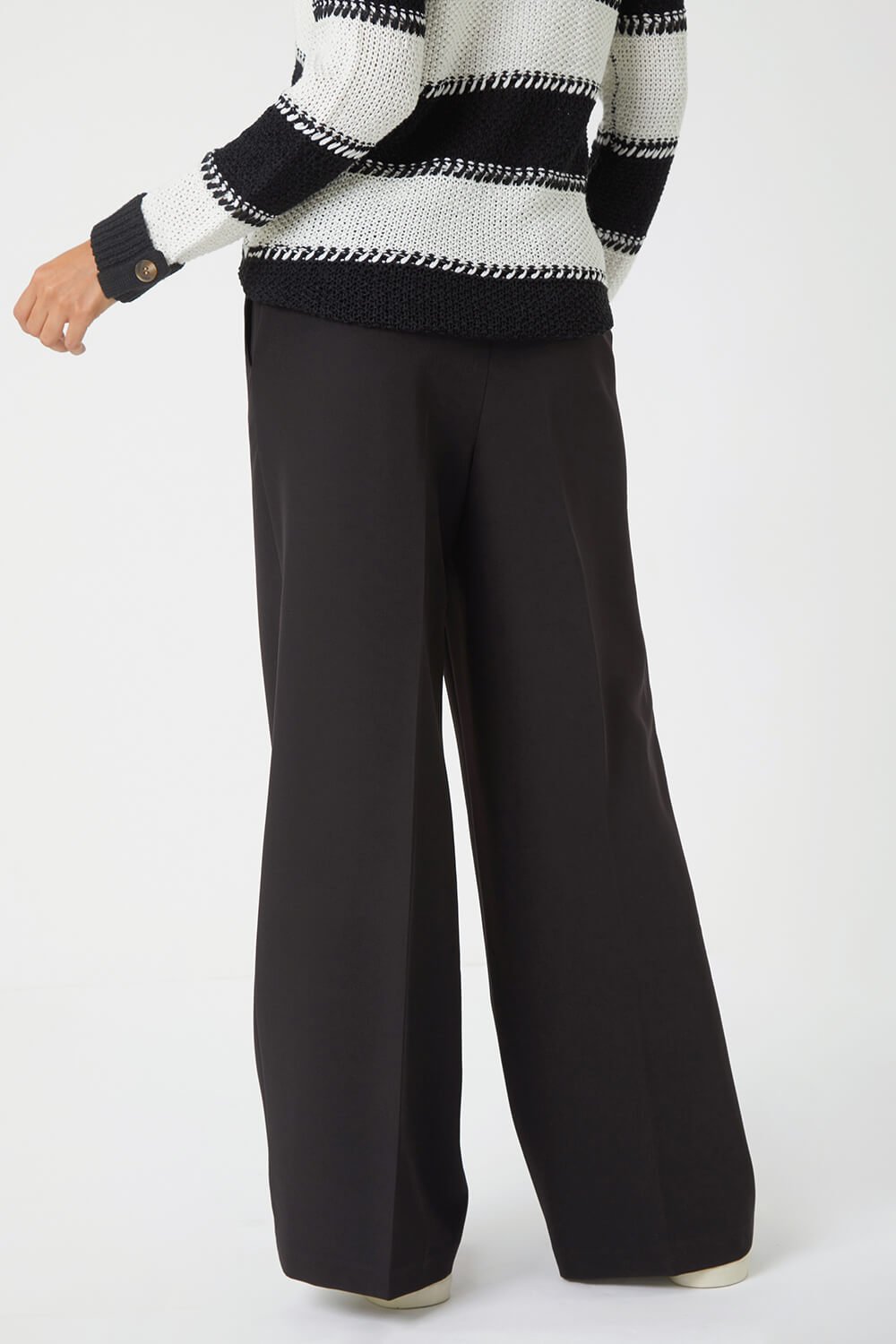 Black Wide Leg Tie Front Stretch Trouser, Image 3 of 5