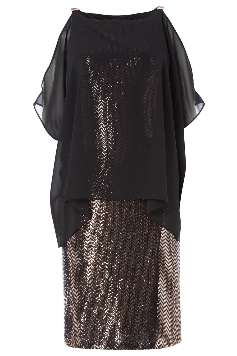 Black Chiffon Cold Shoulder Sequin Dress, Image 5 of 5