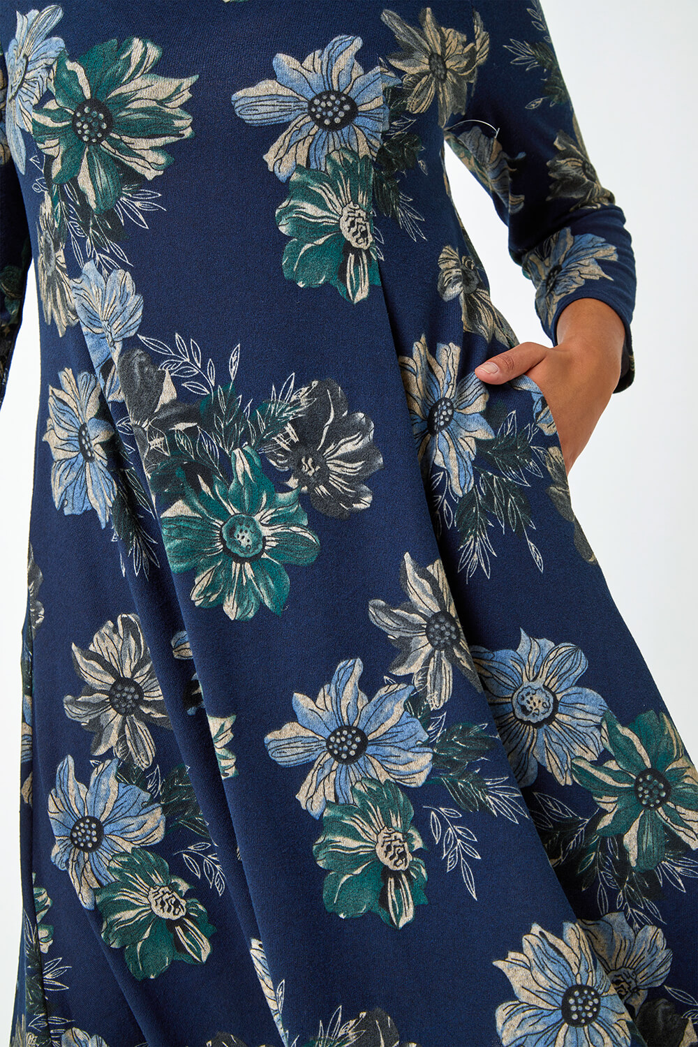 Navy  Curve Floral Print Tunic Stretch Dress, Image 5 of 5