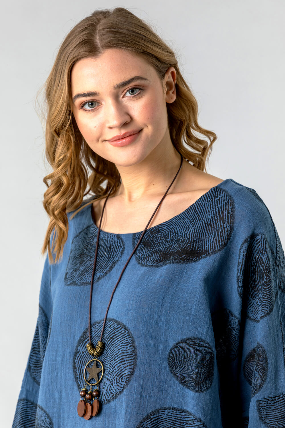 Blue Spot Print Top with Necklace, Image 3 of 4