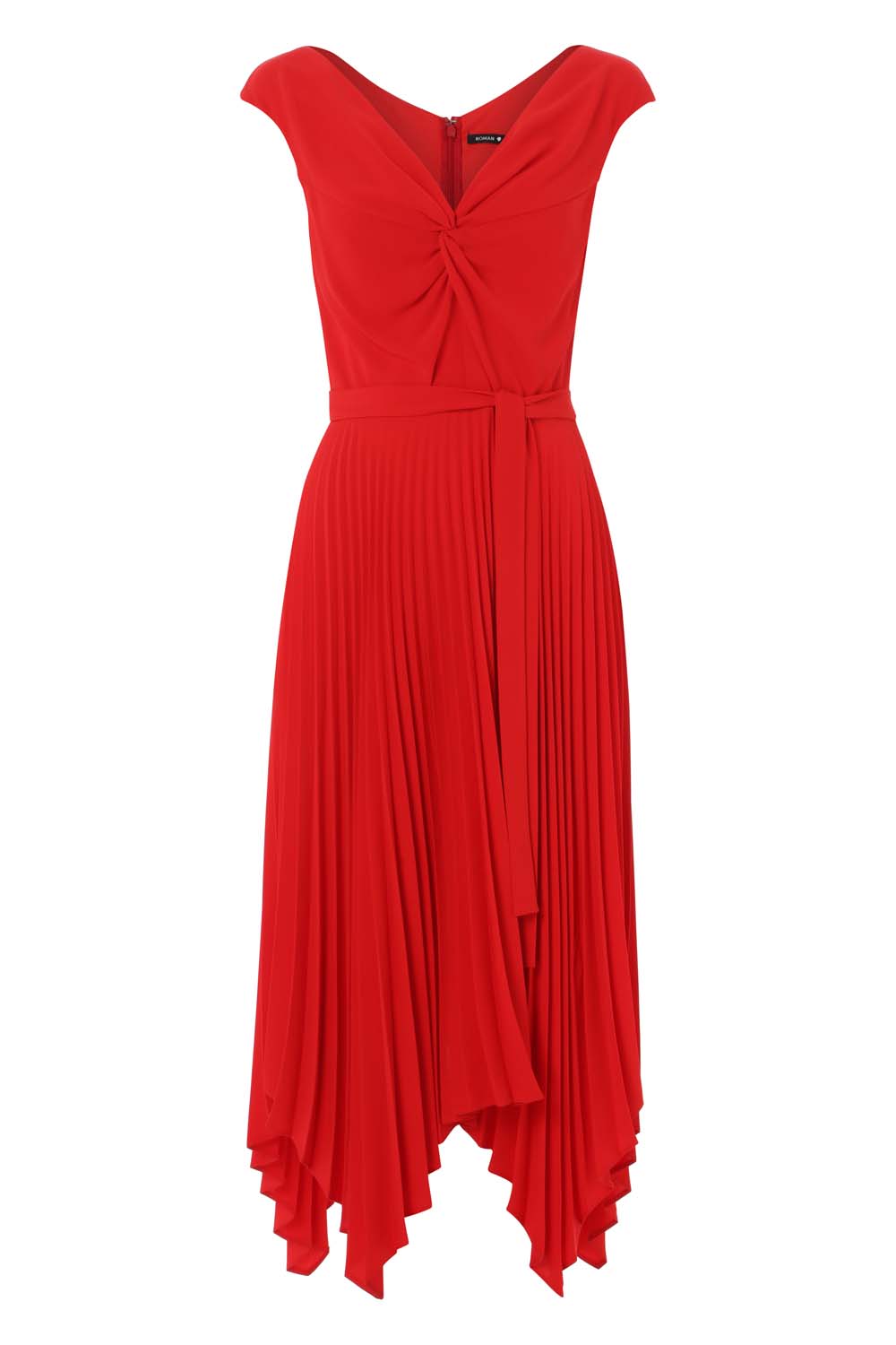 Red Pleated Hanky Hem Midi Dress, Image 5 of 5
