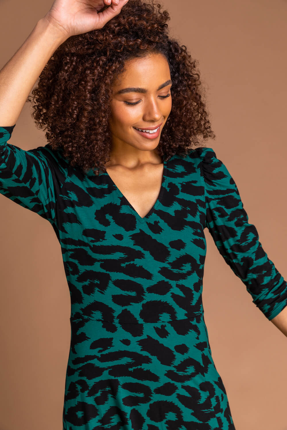 Forest  Leopard Print Fit And Flare Midi Dress, Image 4 of 5