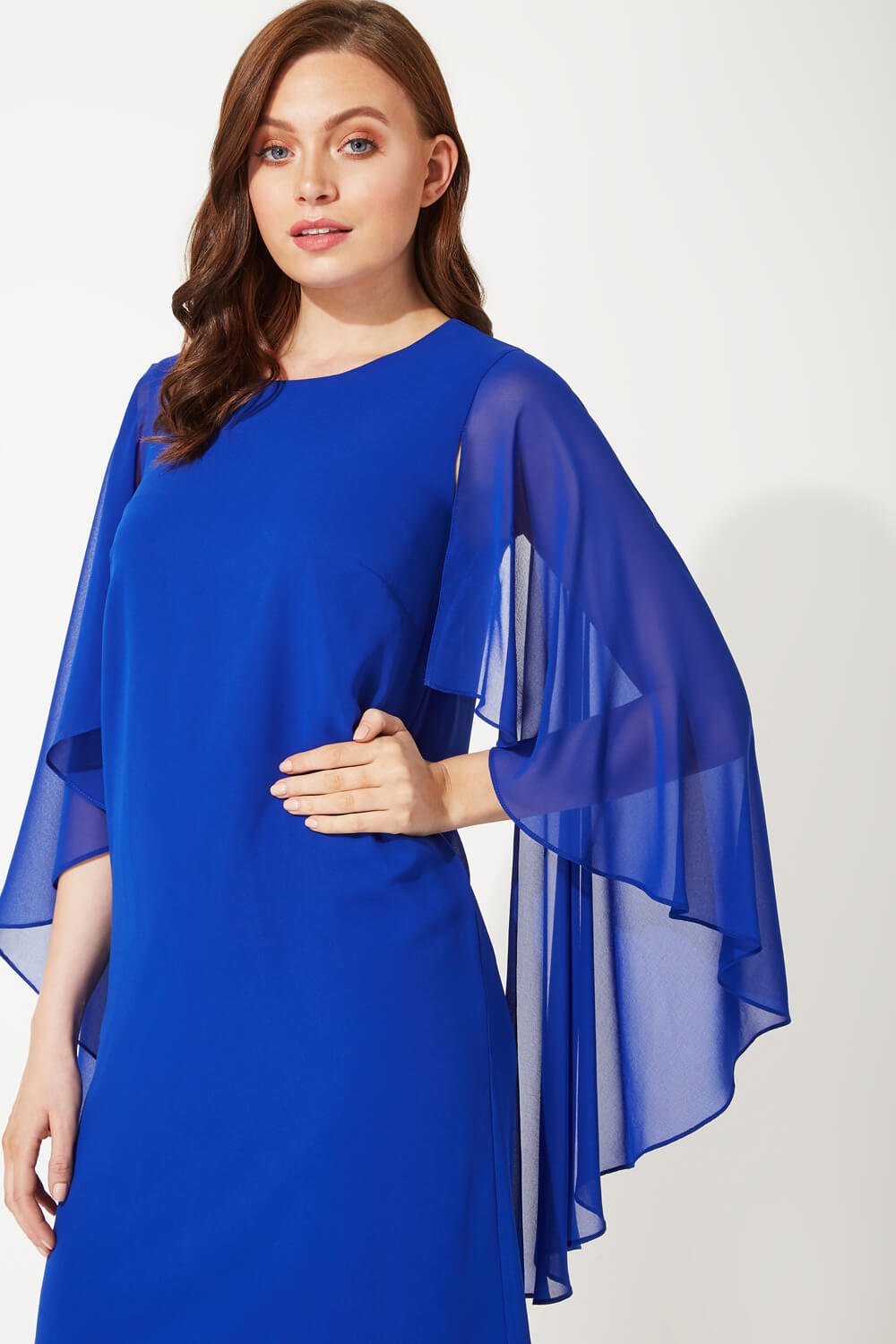 Chiffon Cape Sleeve Dress in Royal Blue