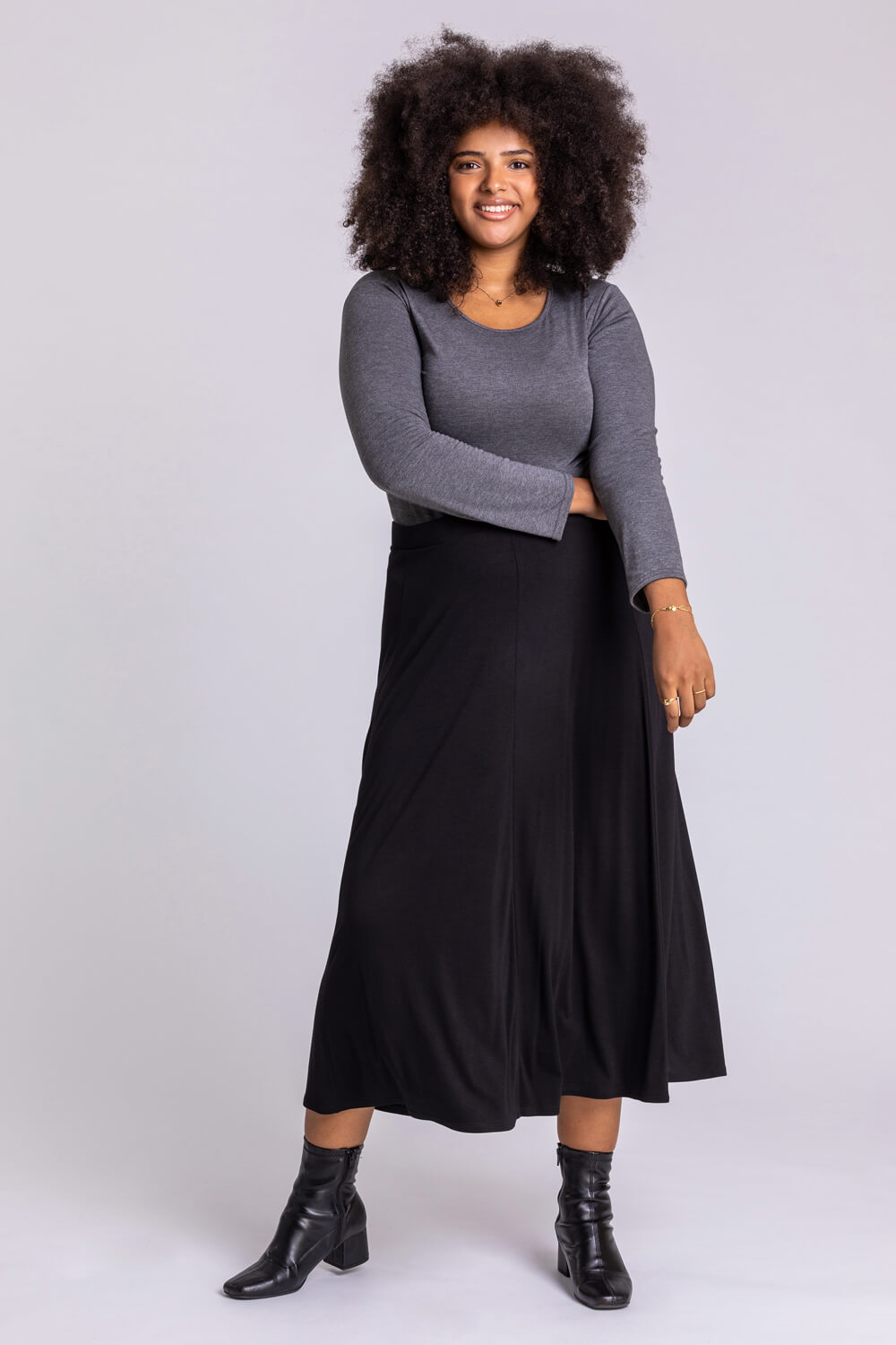 Black Curve Jersey Stretch Midi Skirt, Image 4 of 4