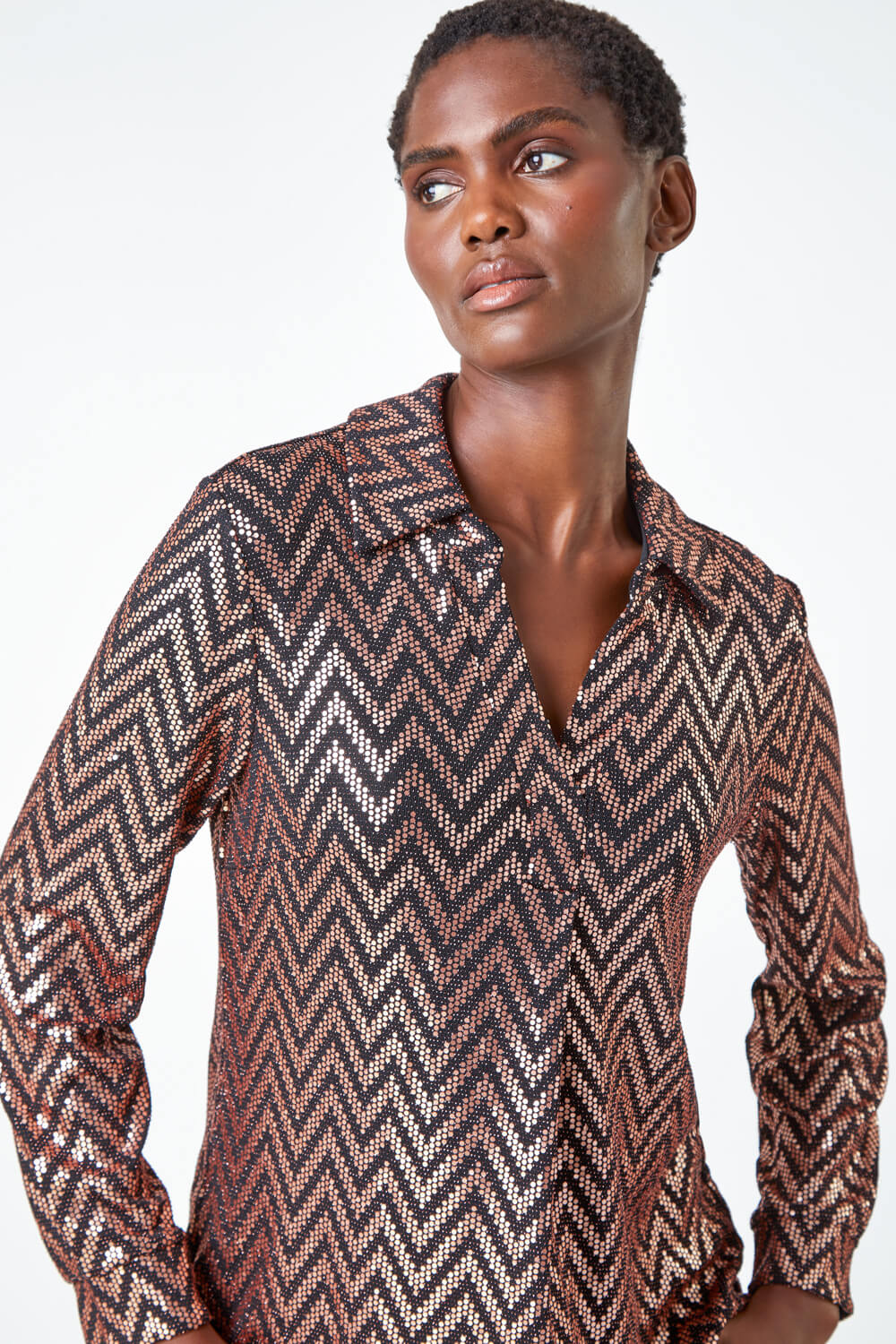 Gold Zig Zag Sequin Stretch Shirt, Image 4 of 5