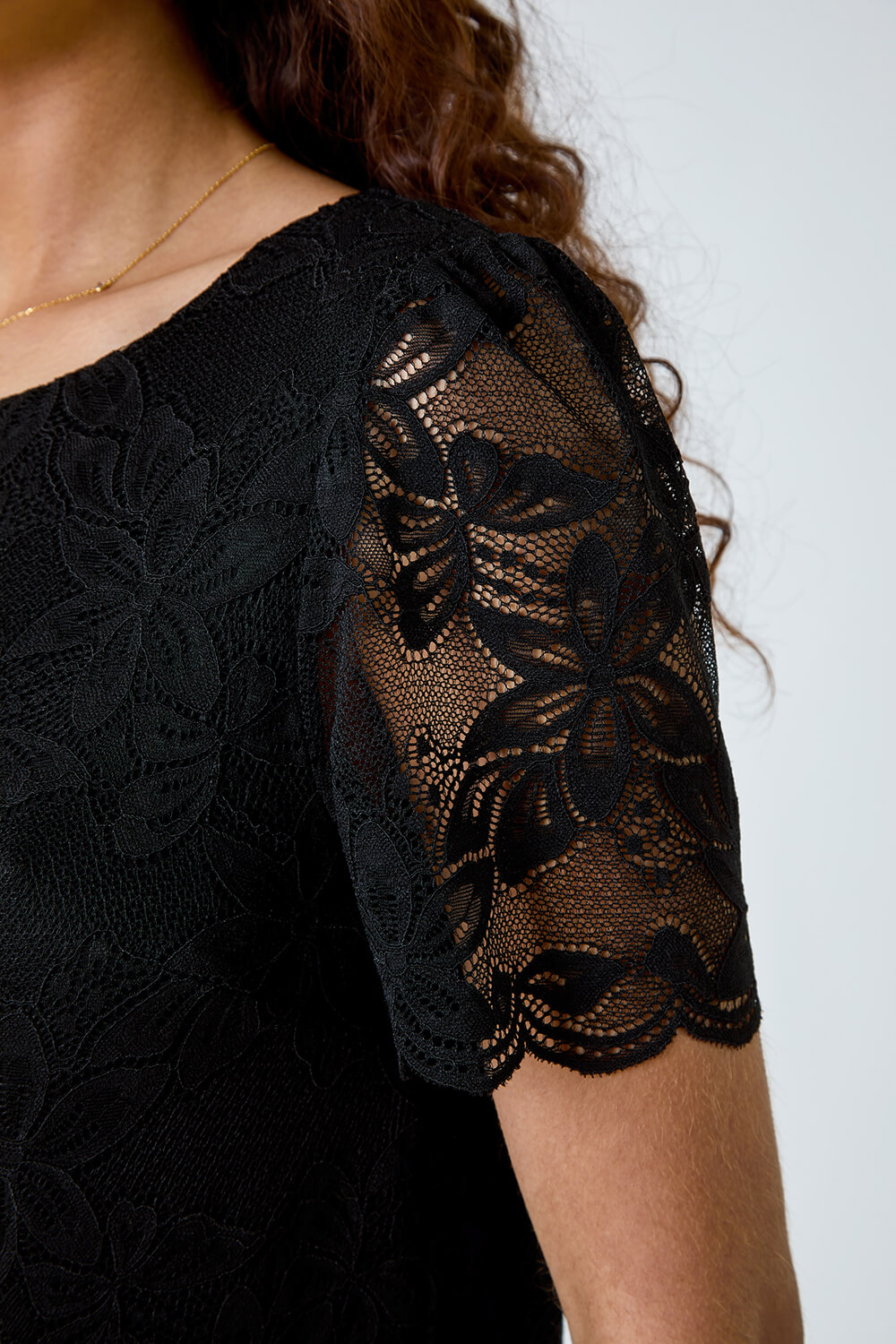 Black Floral Stretch Lace Top, Image 5 of 5