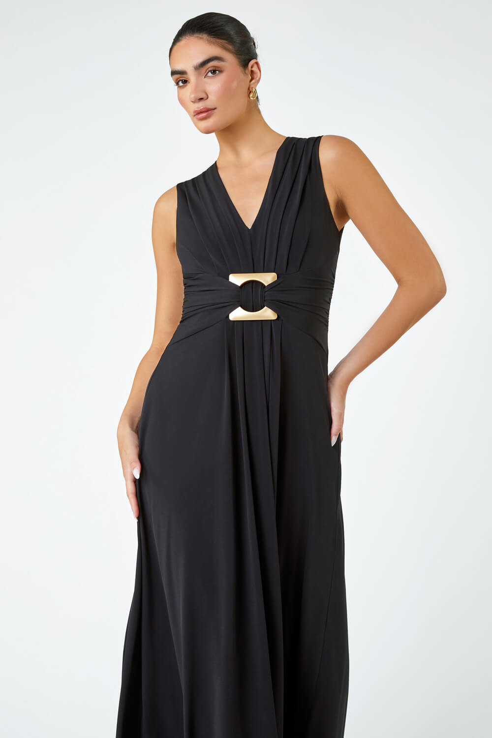 Black Buckle Detail Maxi Stretch Dress, Image 2 of 5