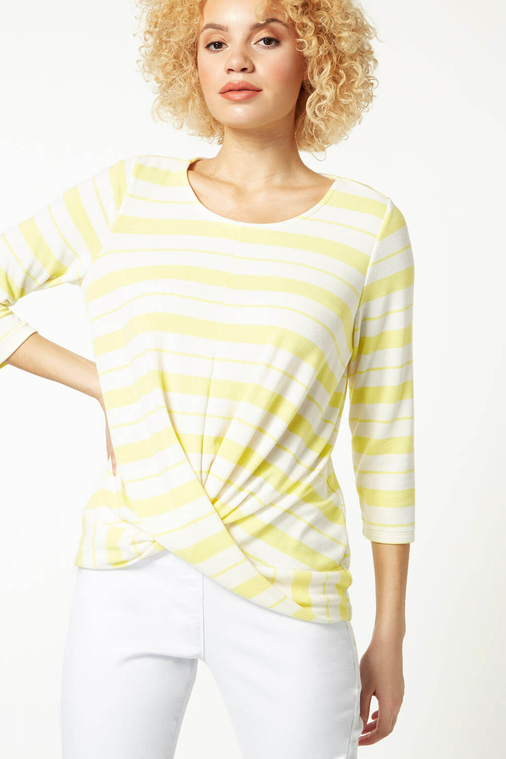 Yellow Abstract Stripe Twist Front Top, Image 4 of 5