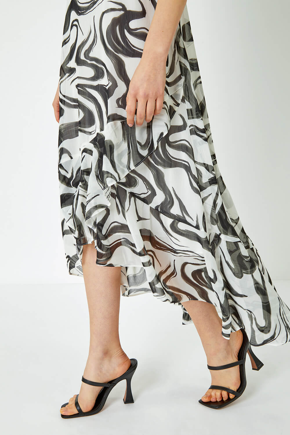 Ivory  Swirl Print Chiffon Midi Dress, Image 5 of 5