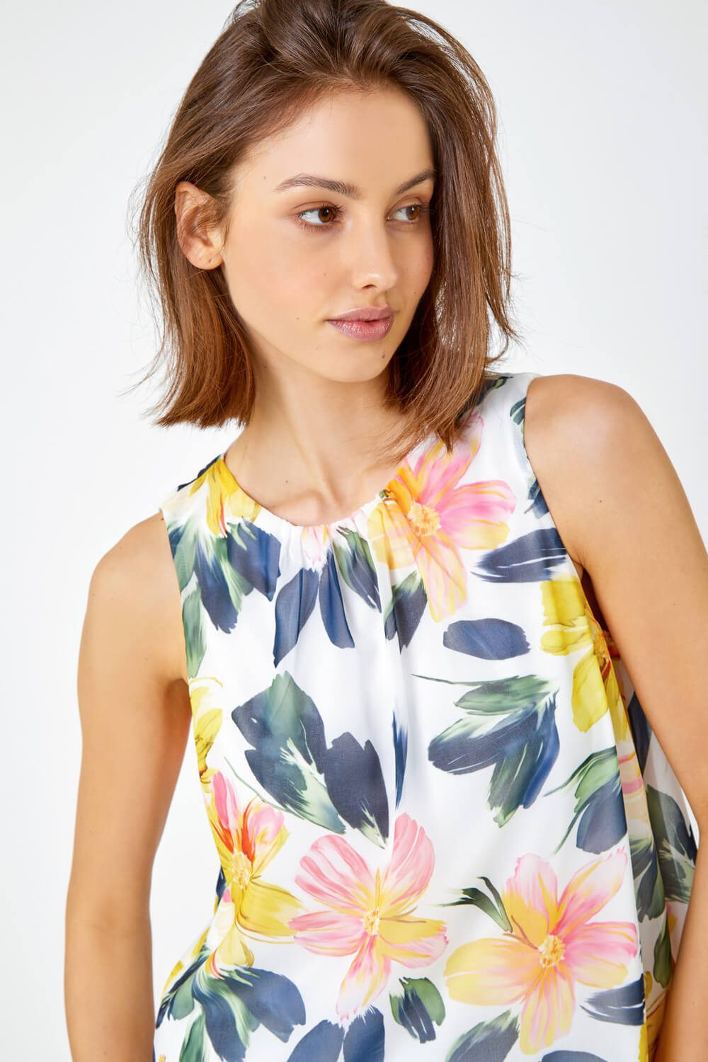 Yellow Floral Print Sleeveless Top, Image 4 of 5