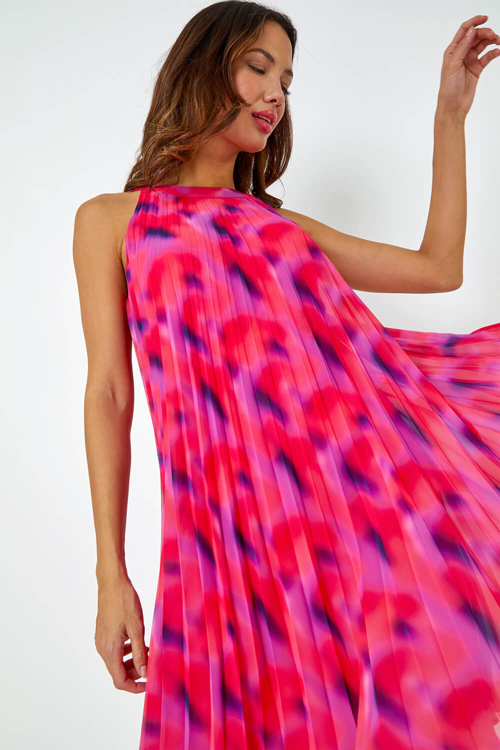 CERISE High Neck Abstract Pleated Swing Dress, Image 2 of 5